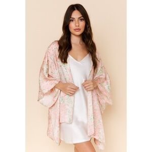 Ark & Co | Floral Pattern Satin Open Front Coquette Feminine Oversized Kimono